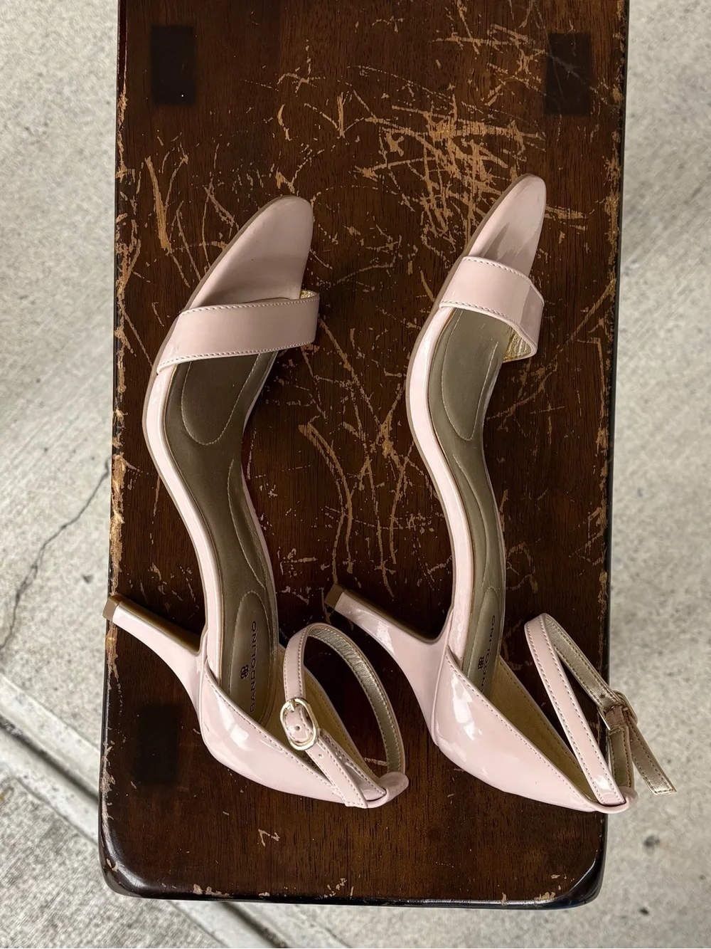 Bandolino Madia Blush Pink Patent Ankle Strap Heels Sandals 7.5M